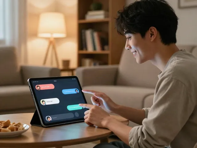 Engaging with a virtual character on crushon.ai in a cozy living room, highlighting interactive AI chat.